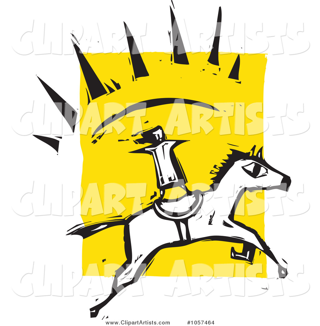 Woodcut Styled Person Standing on a Running Horse