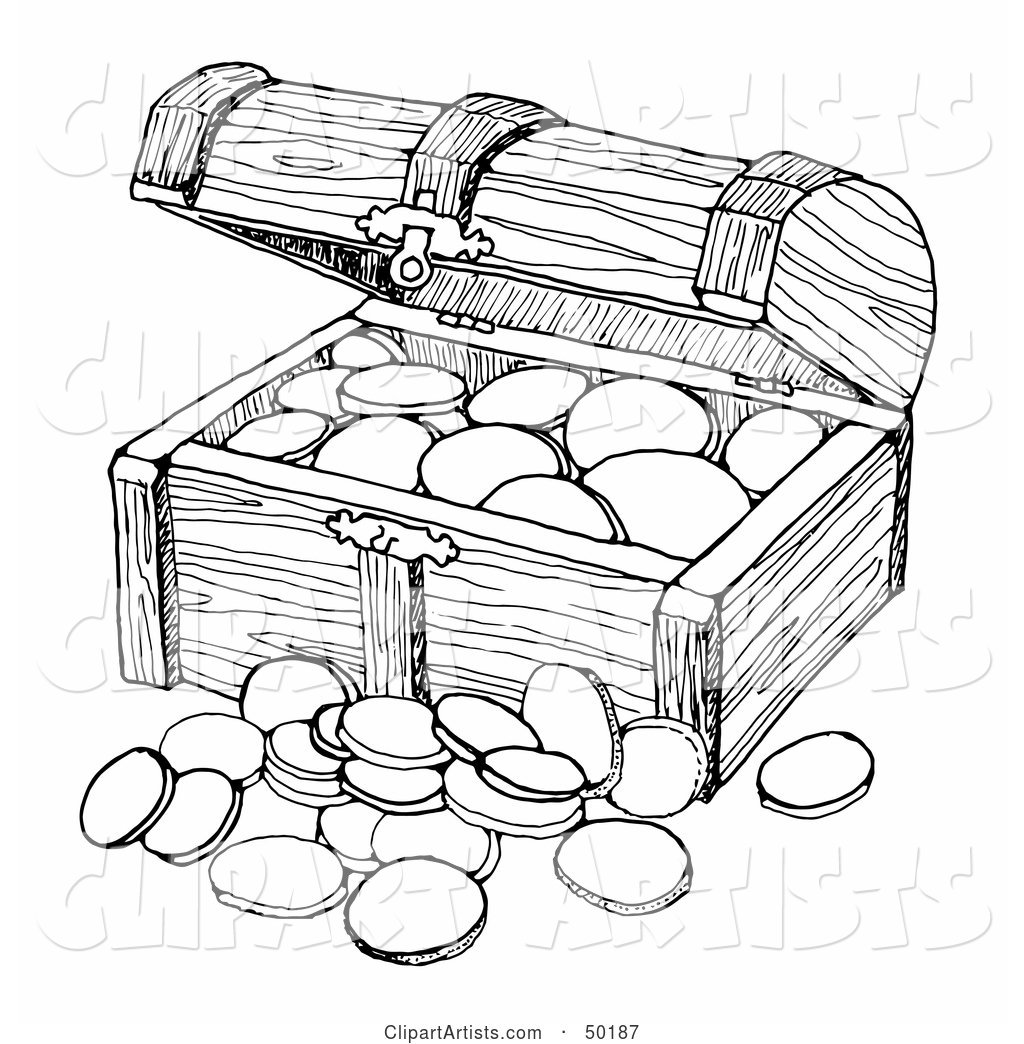 Wooden Treasure Chest with Coins