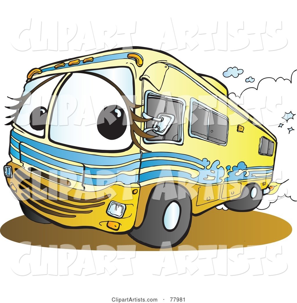 Yellow Recreational Vehicle Driving down a Road
