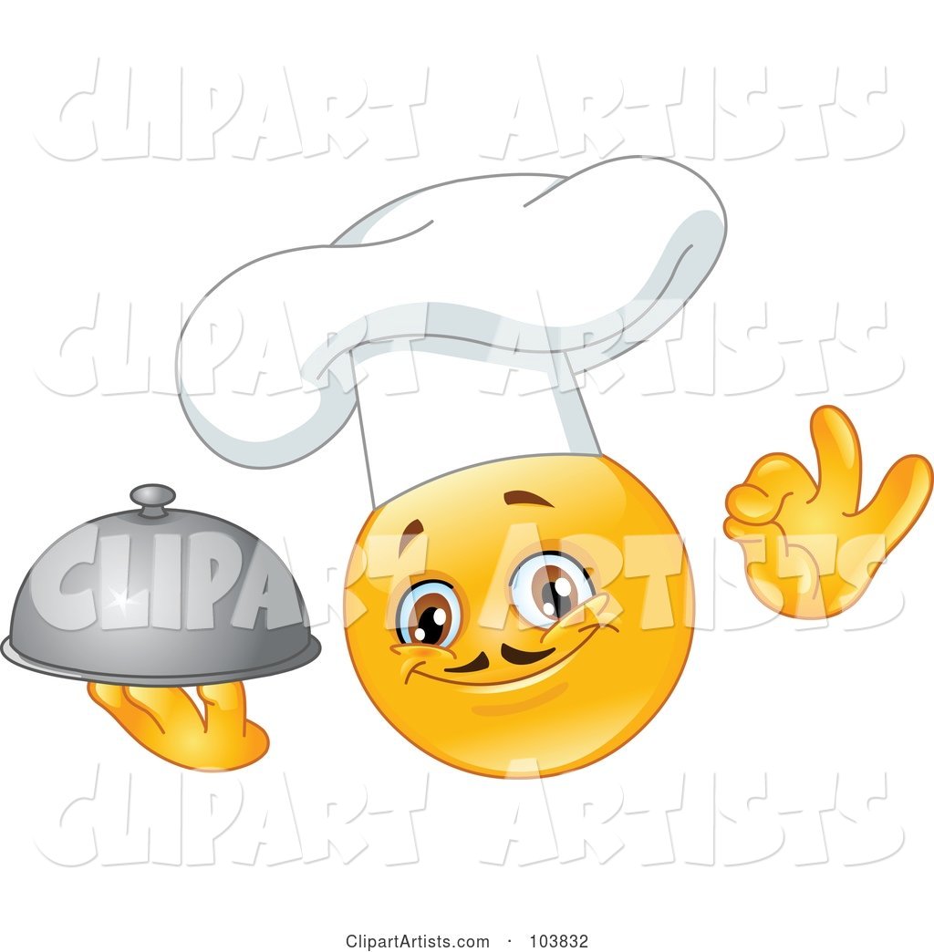 Yellow Smiley Face Chef Holding a Platter