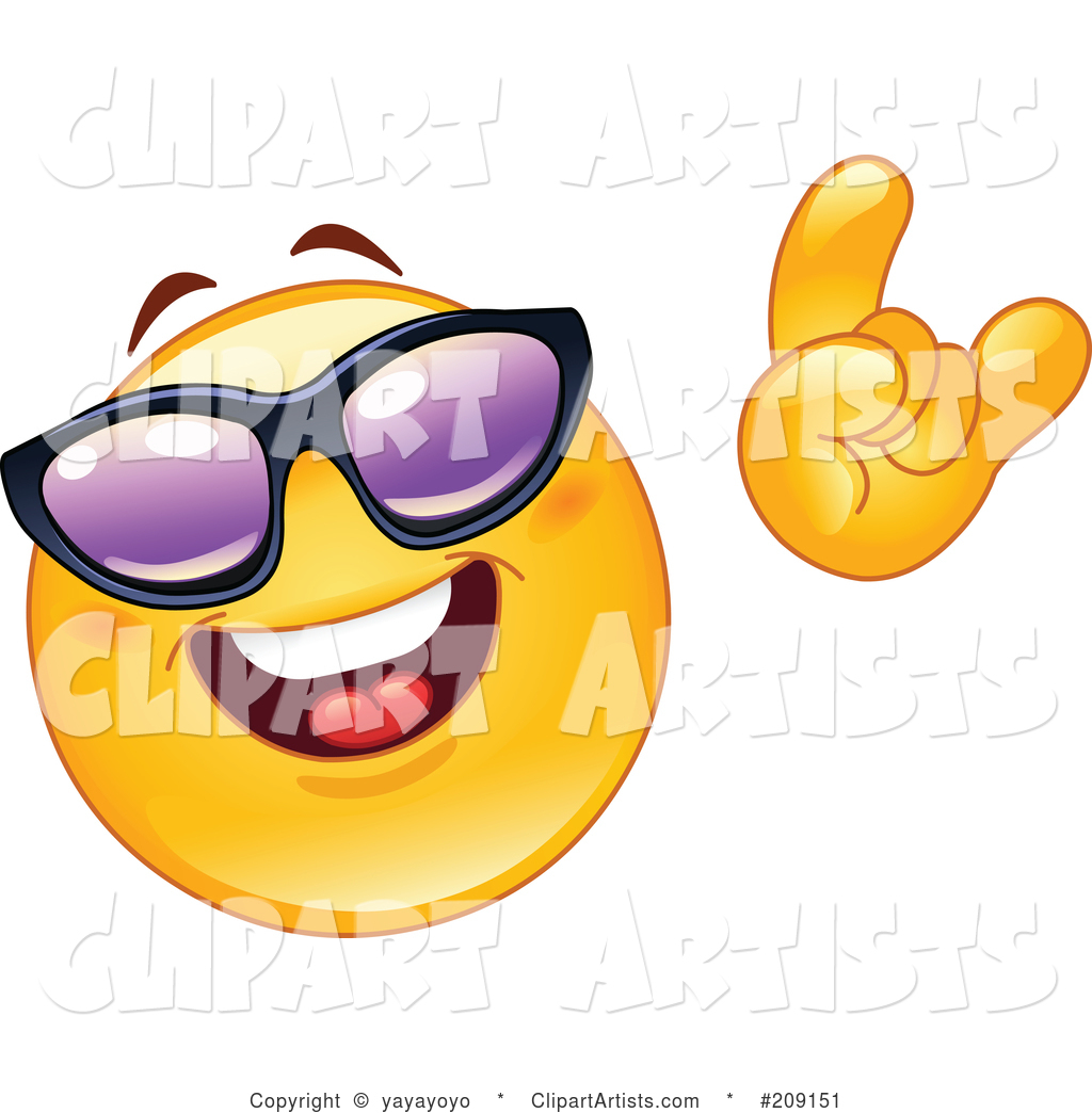 Yellow Smiley Face Wearing Shades and Gesturing the Hang Loos Sign