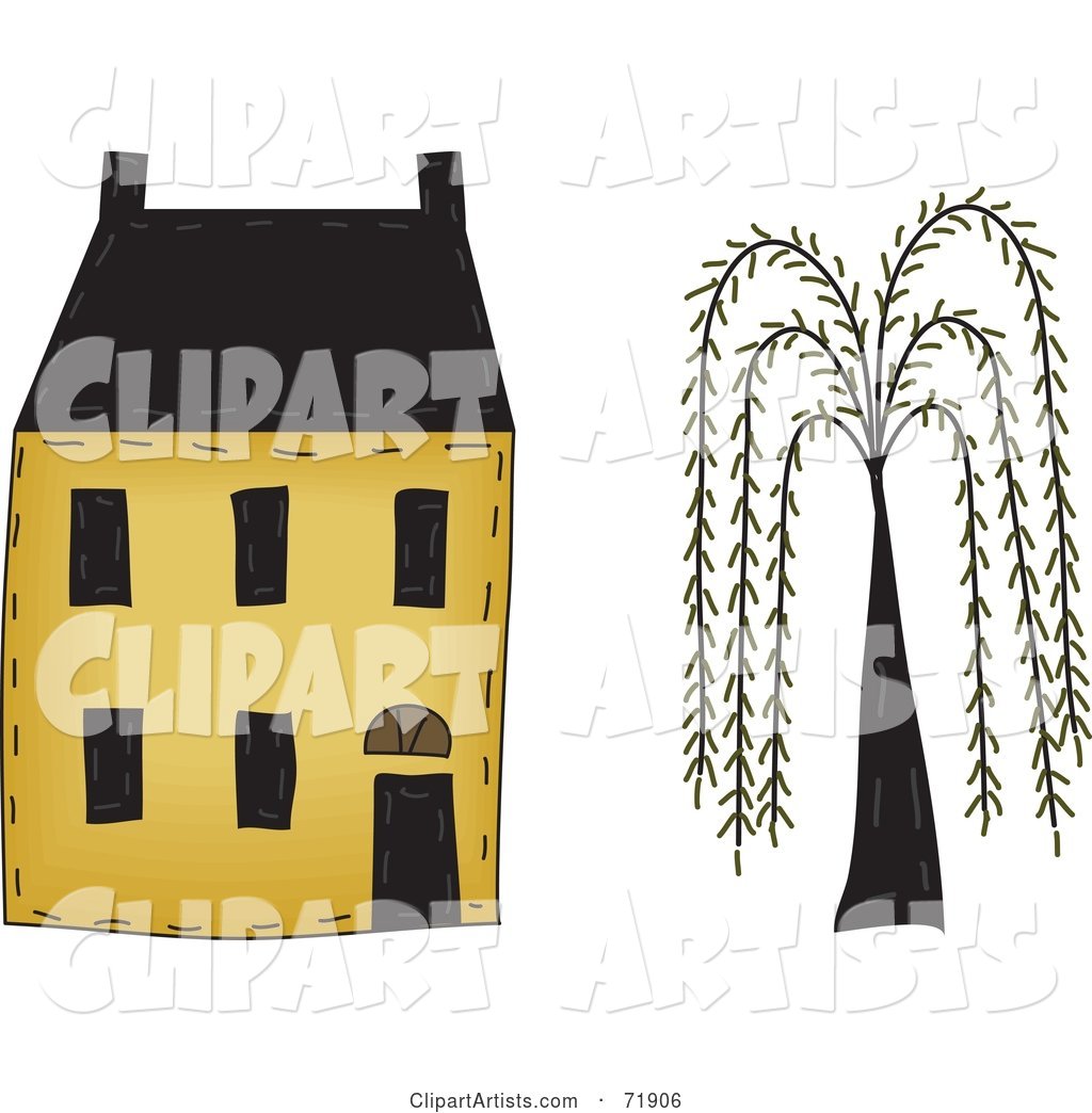 Yellow Two Story House by a Willow Tree