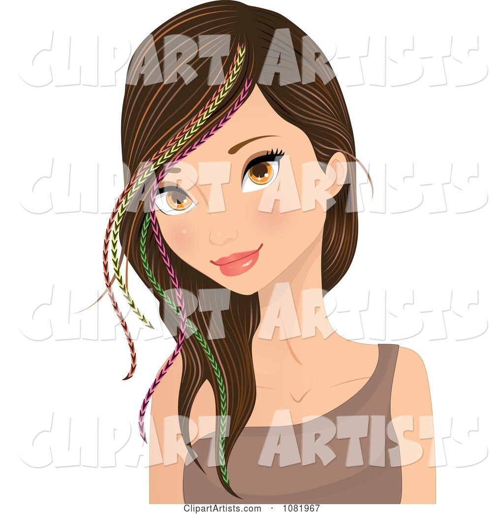 Young Woman Wearing Colorful Feather Hair Extensions