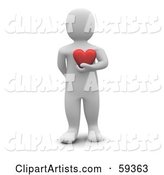 Blanco Man Character Standing and Holding a Red Heart in Front of His Chest