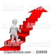 Blanco Man Climbing up a Red Carpet Arrow Staircase