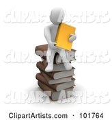 Blanco Man Holding an Orange Book and Sitting on a Pile of Books