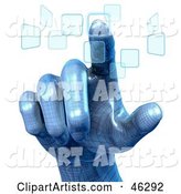 Blue Robotic Hand Pushing Touch Screen Buttons