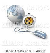 Computer Mouse Connected to a Blue Globe, with a Stopwatch