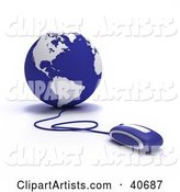 Computer Mouse Wired to a Blue Globe
