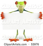 Cute Green Poison Dart Frog Standing Behind a Blank Sign - Pose 1