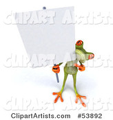 Cute Green Tree Frog Holding a Sign on a Post - Pose 2