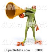 Cute Green Tree Frog Speaking Through a Megaphone - Pose 1