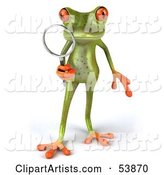 Cute Green Tree Frog Using a Magnifying Glass - Pose 1