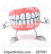 Dentures Character Pointing at His Pearly Whites