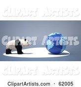Endangered Panda Facing a Blue Globe on a Gray Background