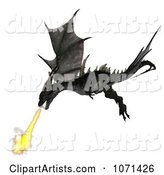 Fantasy Black Fire Breathing Forktail Dragon 1
