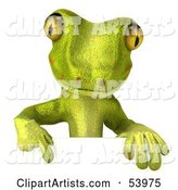 Gecko Character Pointing down at and Standing Behind a Blank Sign - Pose 1