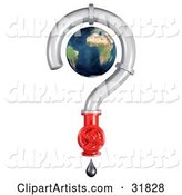 Globe Inside a Pipe Question Mark with a Shut off Valve and Dripping Oil