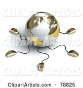 Gold and White Globe with Many Networked Computer Mice