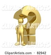 Golden Person Pondering Under a Question Mark