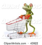 Green Tree Frog Pushing a Shopping Cart