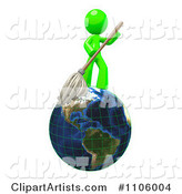 Lime Green Man Janitor with a Mop on Earth