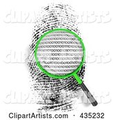 Magnifying Glass Hovering over a Finger Print with Binary Code