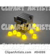 Metal Cubic Structure with Glowing Yellow Cubes Surrounding