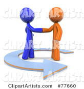 Orange and Blue Factor Men Shaking Hands in an Arrow