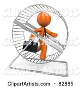 Orange Businessman Running in a Hamster Wheel