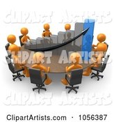 Orange People Discussing a Bar Graph at a Meeting Table