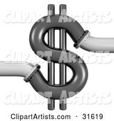 Piping Connected to a Dollar Sign, Symbolizing Wasting Money, Plumbing Costs and Debt
