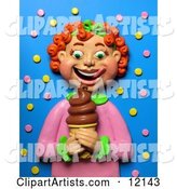 Red Haired Girl Smiling at a Chocolate Ice Cream Cone