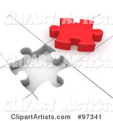 Red Solution Puzzle Piece on Top of a White Puzzle with an Open Space