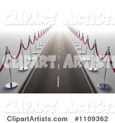 Road Bordered with Red Rope Stanchions and Leading into the Future