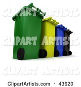 Row of Rolling Trash and Recycle Cans