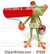 Springer Frog Holding up a Red Paint Roller