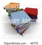 Three Stacks of Colorful School Books