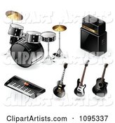 Black Drums Amp Keyboard and Guitar Music Instrument Icons