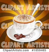 Cappuccino with Coffee Beans over Brown Rays