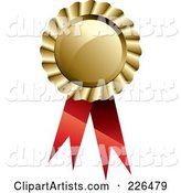 Circular Gold Medal with Red Ribbons