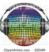 Rainbow Colored Disco Ball Wearing Headphones