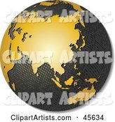 Textured Globe with Golden Continents, Featuring Asia