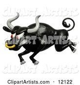 Angry Black Bull Charging During a Bullfight