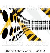 Background of Black Dot Paths Going over Yellow and Black Hazard Stripes