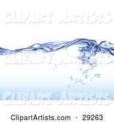 Background of Flowing Blue, Pure Water with Droplets Under the Surface