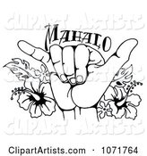 Black and White Hang Loose Shaka Hand and Hawaiian Hibiscus Flowers