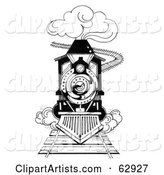 Black and White Steam Train Rushing Forward on a Track