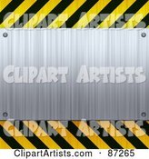 Blank Brushed Metal Plaque Bordered with Black and Yellow Hazard Stripes