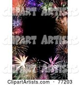 Border of Colorful Grand Finale Fireworks Framing a Black Background